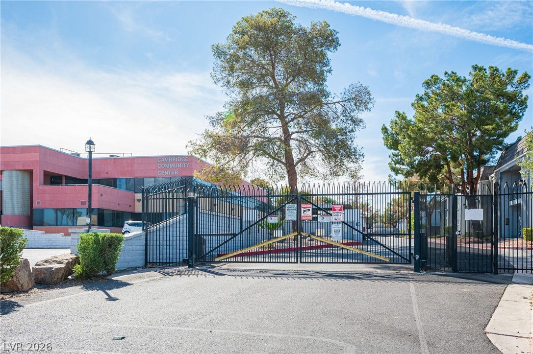 3823 S Maryland Parkway, #B11, Las Vegas, NV 89119 Secure gated entry features direct access to paved roadways surrounded by mature trees.