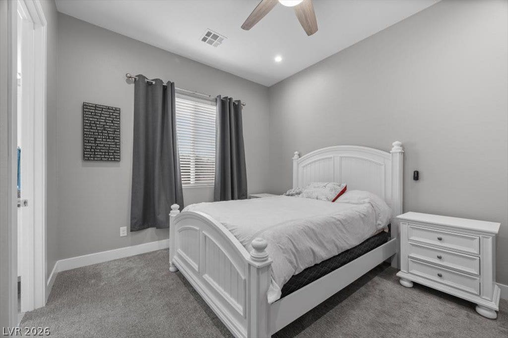 286 Besame Court, Las Vegas, NV 89138 Plush carpeting and modern recessed lighting enhance this inviting bedroom space.
