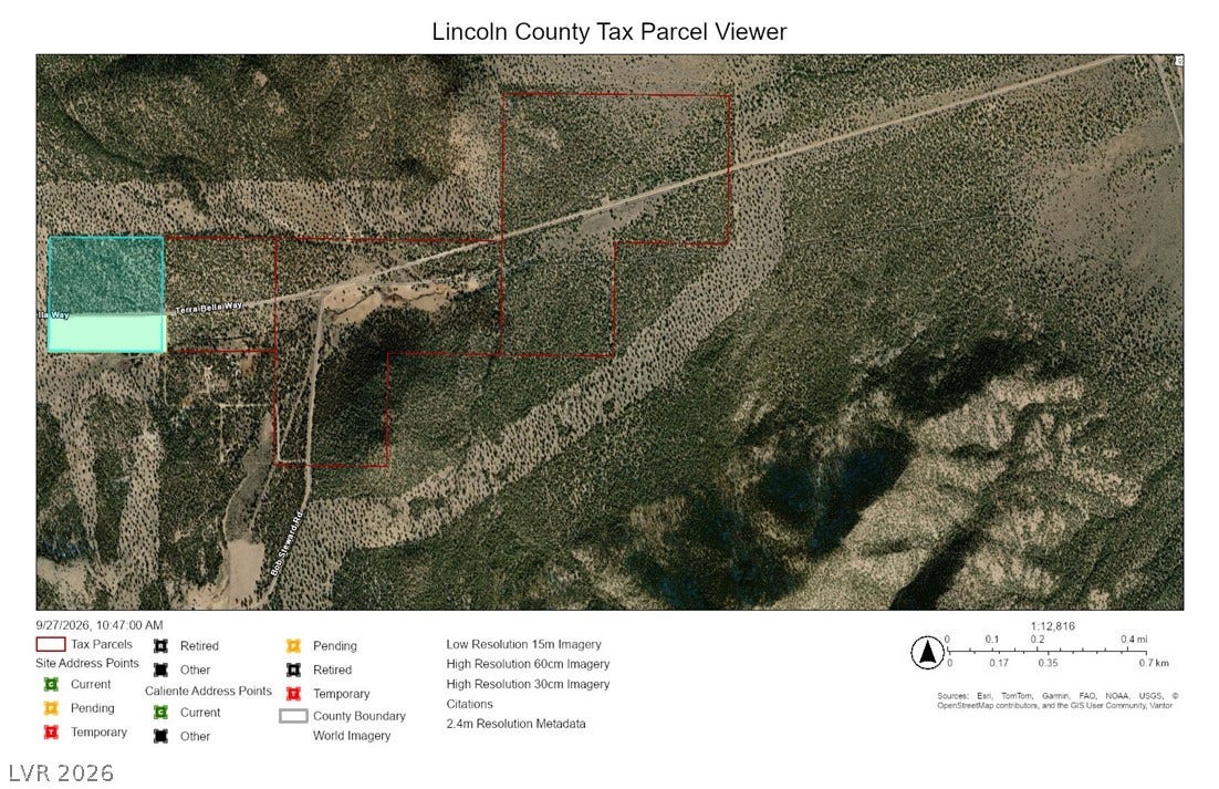 Lot 1-D Side Hill Pass, Pioche, NV 89043 Detailed tax parcel map displaying boundaries and topography.