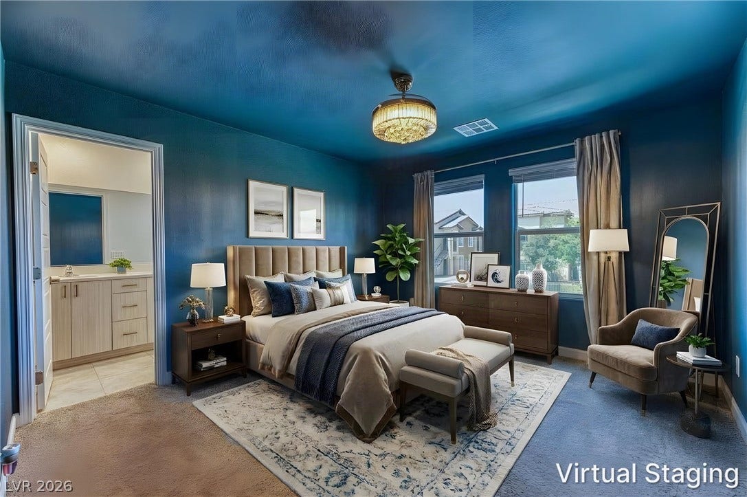 264 Banished Avenue, #2, North Las Vegas, NV 89031 Richly saturated wall treatments meet soft carpeting in this elegant private suite.