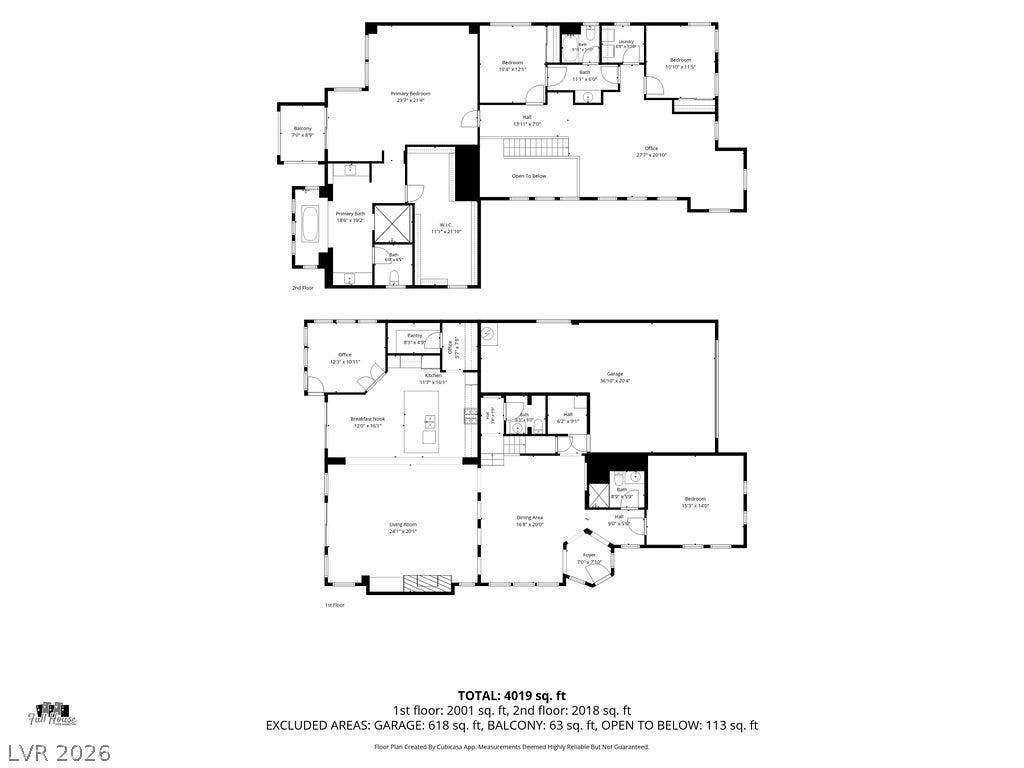 A detailed layout illustrates the functional flow of rooms across two levels.