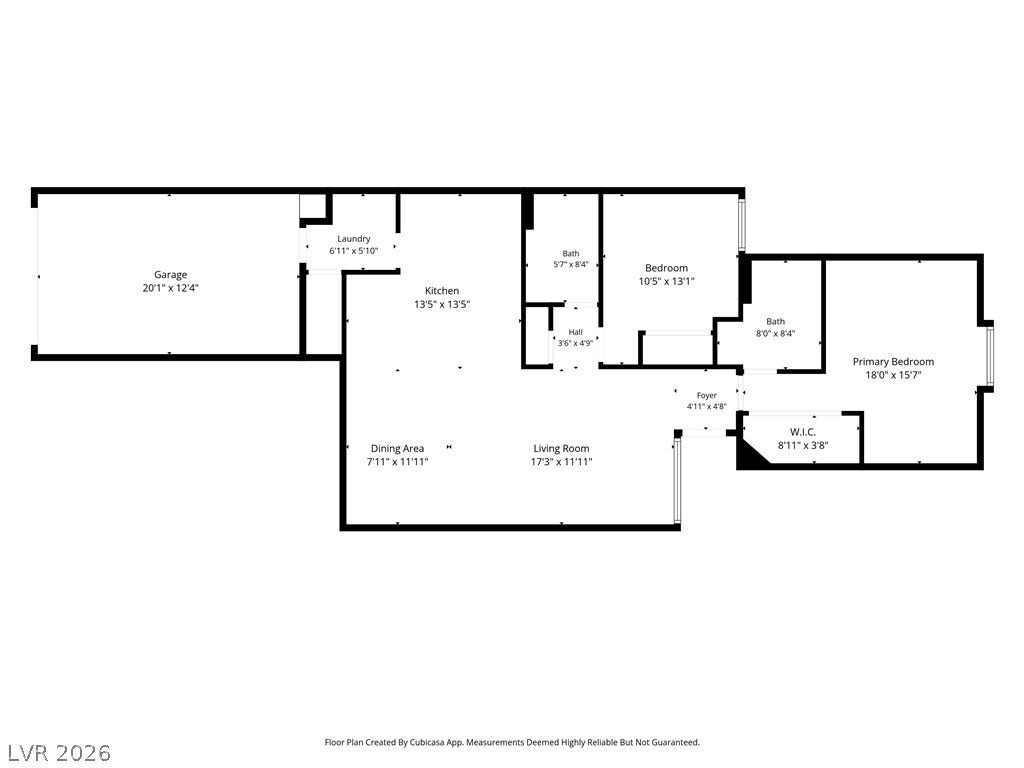 3613 Shawn Reynolds Court, #104, Las Vegas, NV 89129 A detailed layout illustrates the functional flow and room dimensions of this single-level home.