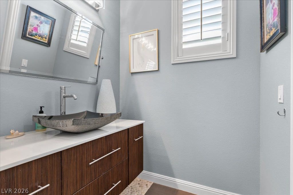 2985 American River Lane, Las Vegas, NV 89135 Stylish bath featuring a floating vanity.
