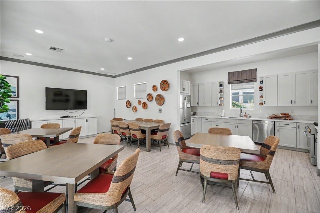2555 Hampton Road, #11210, Henderson, NV 89052 The community clubhouse features a full kitchen, plenty of dining tables and a TV lounge area, perfect for gatherings and celebrations.