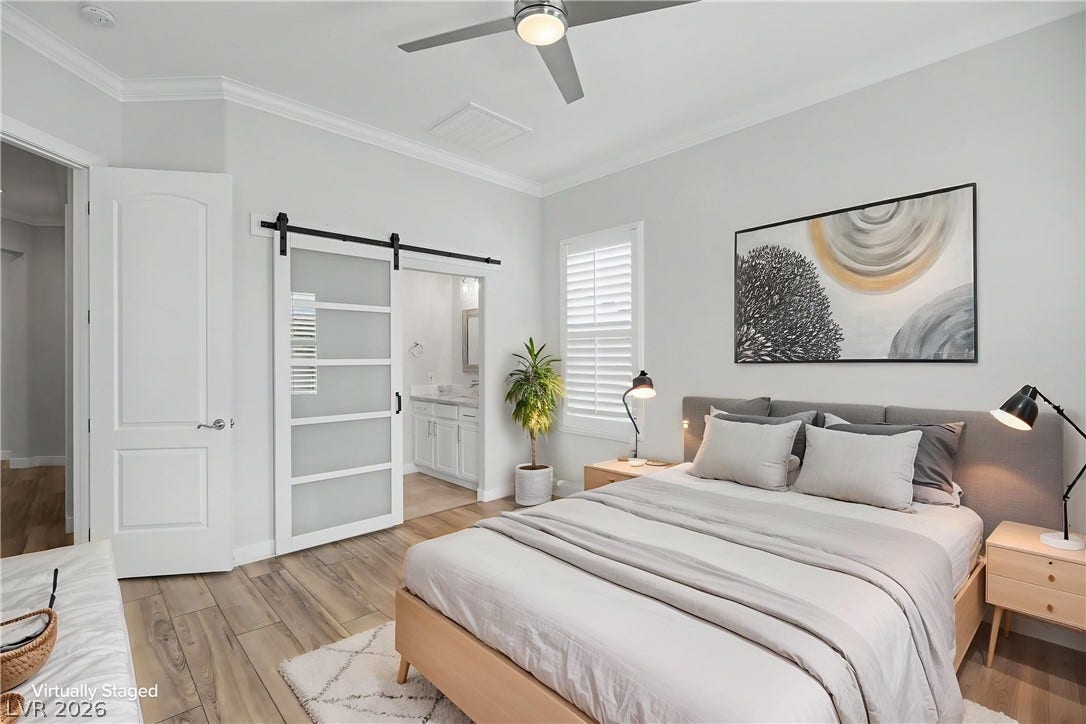 2073 Fountain City Street, Henderson, NV 89052 Calm, bright and beautifully finished, this second bedroom with a private bath is perfect for guests, family or multigenerational living.