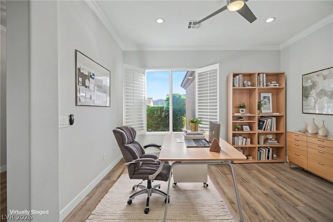 2073 Fountain City Street, Henderson, NV 89052 Whether you are running a business, paying bills or diving into a good book, this inviting den is ready to make it your own.