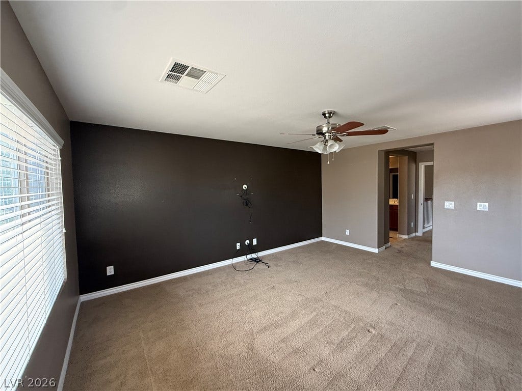 5904 Gold Horizon Street, North Las Vegas, NV 89031 An open living space highlights clean lines and wall-to-wall carpeting.