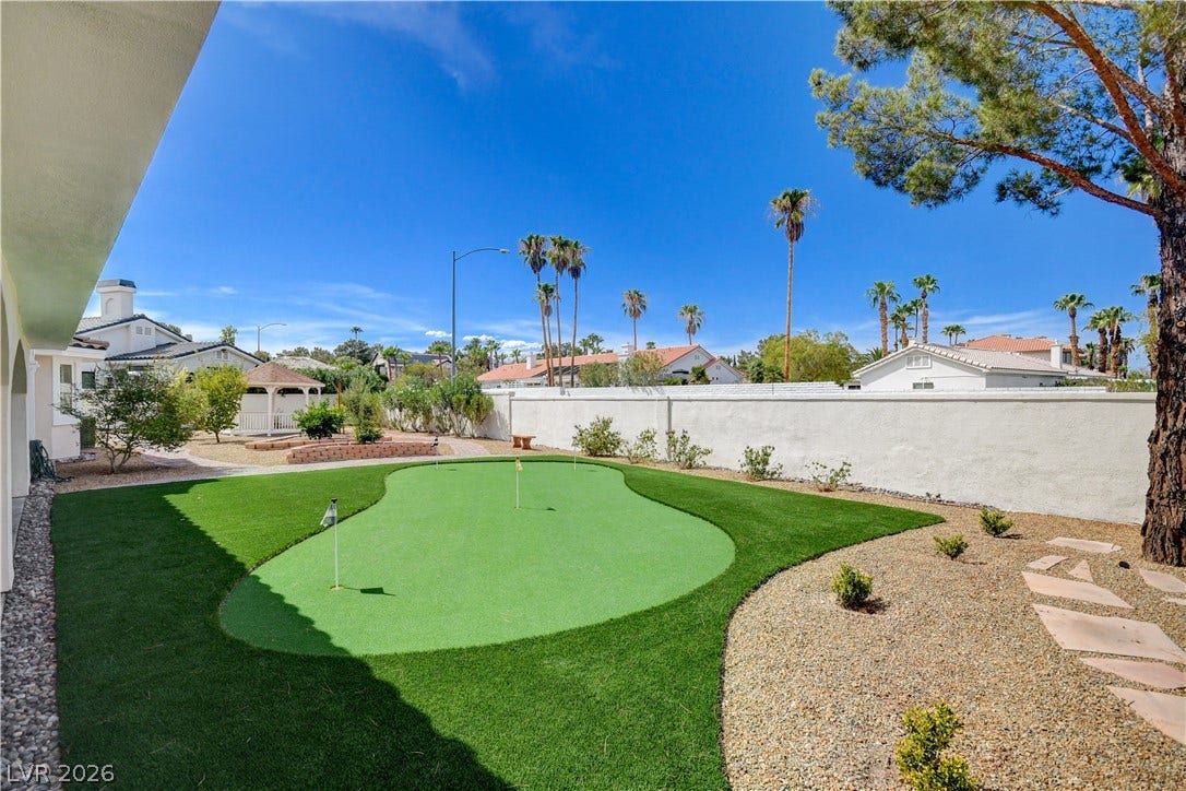 2000 Alexa Breanne Court, Las Vegas, NV 89117 A private putting green highlights this professionally landscaped backyard under clear desert skies.