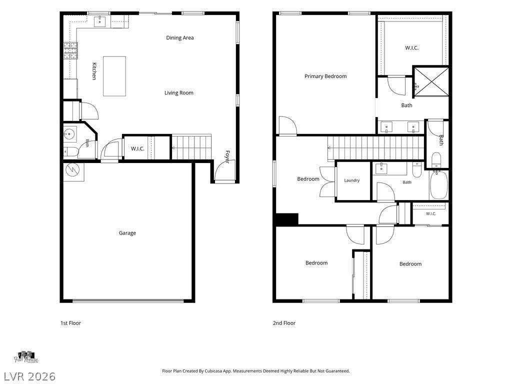 An organized two-story layout features functional living spaces and multiple walk-in closets.