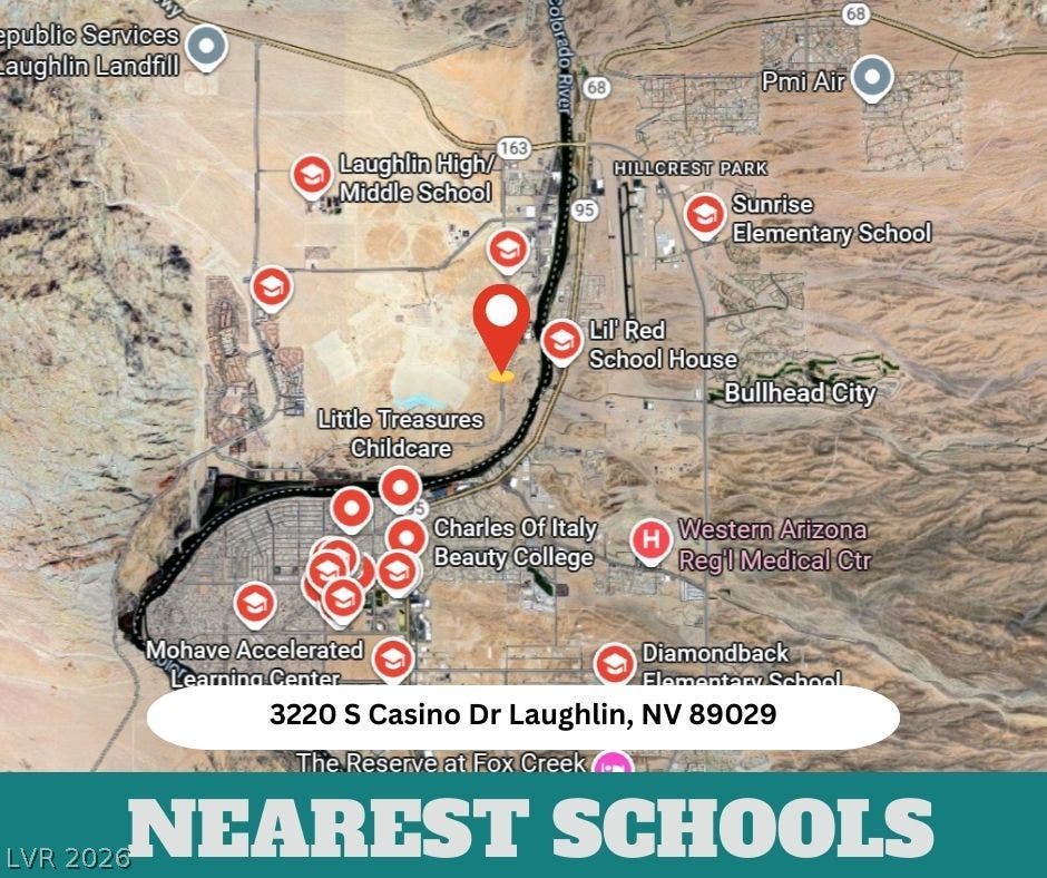 3220 Casino Dr, Laughlin, NV 89029 A convenient regional map highlights the property location in close proximity to nearby local schools.