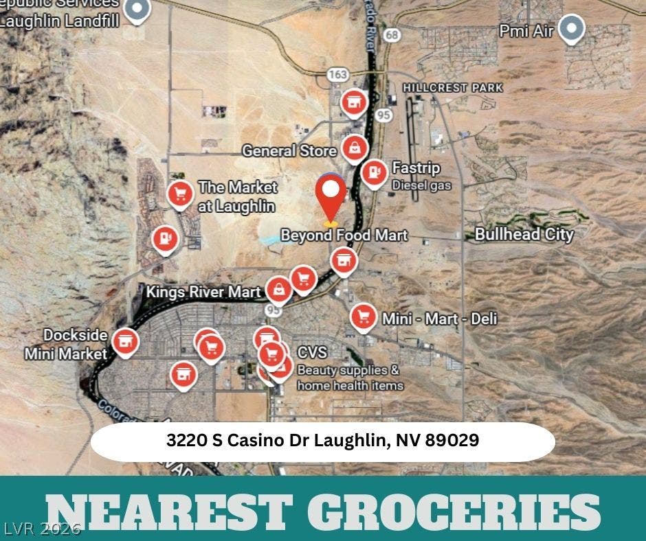 3220 Casino Dr, Laughlin, NV 89029 A convenient regional map highlights the property location relative to nearby local grocery options.