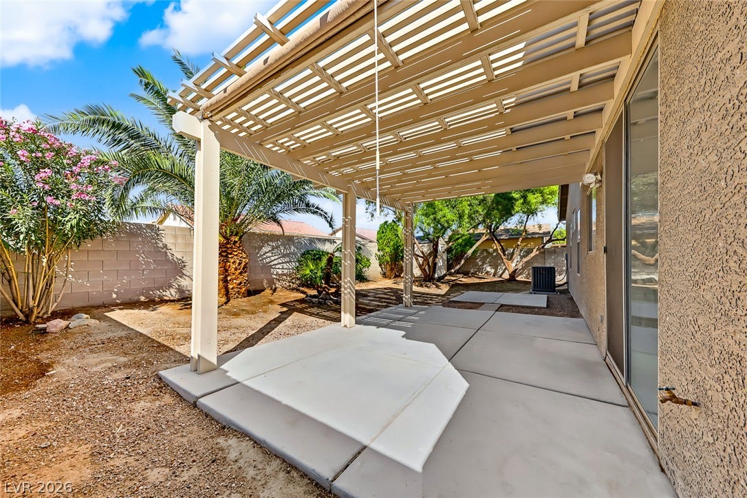 2906 Pumpkin Harvest Avenue, North Las Vegas, NV 89031 An inviting covered patio offers a shaded retreat overlooking the low-maintenance backyard.