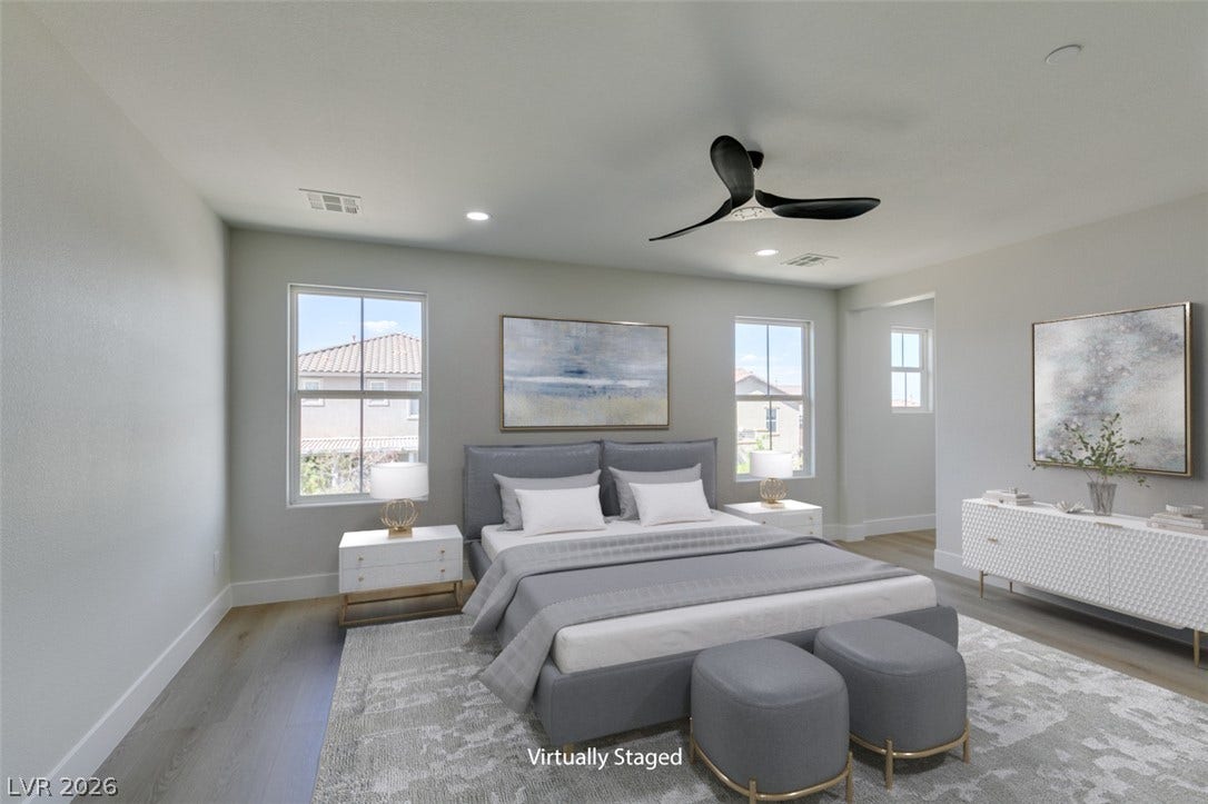 197 Sicily Hills Court, Henderson, NV 89012 Clean lines and smooth wood floors define this tranquil main suite design.