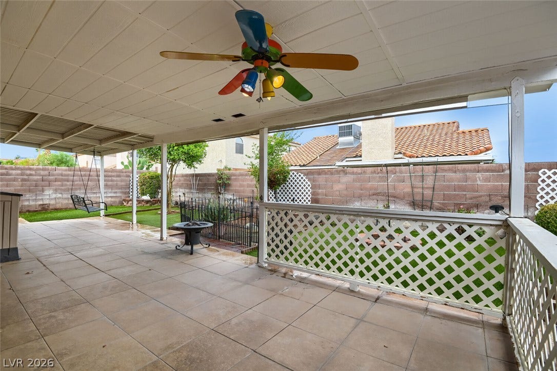 749 Tenderfoot Circle, Henderson, NV 89014 A spacious covered patio overlooks the fenced backyard.