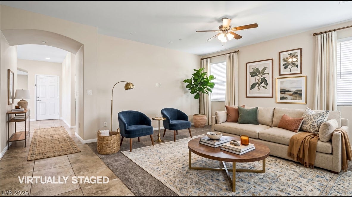 2221 Mundare Drive, Henderson, NV 89002 Warm neutral walls and recessed lighting complement an open floorplan with comfortable tile flooring.