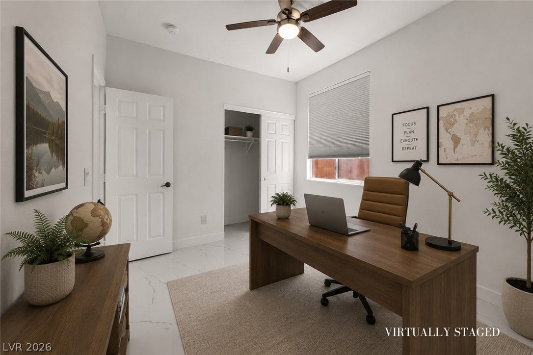792 Valley Rise Drive, Henderson, NV 89052 Polished tile flooring and clean lines define this versatile home workspace.
