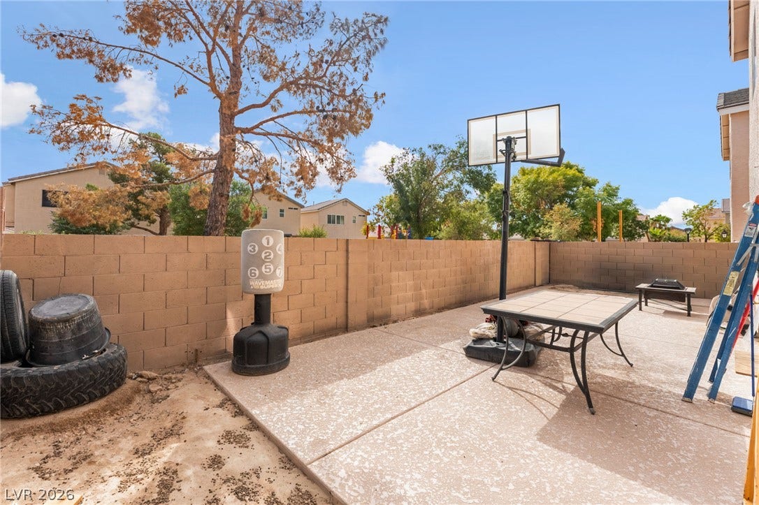 5348 Reardon Court, North Las Vegas, NV 89031 A spacious concrete patio is enclosed by a privacy block wall under open skies.