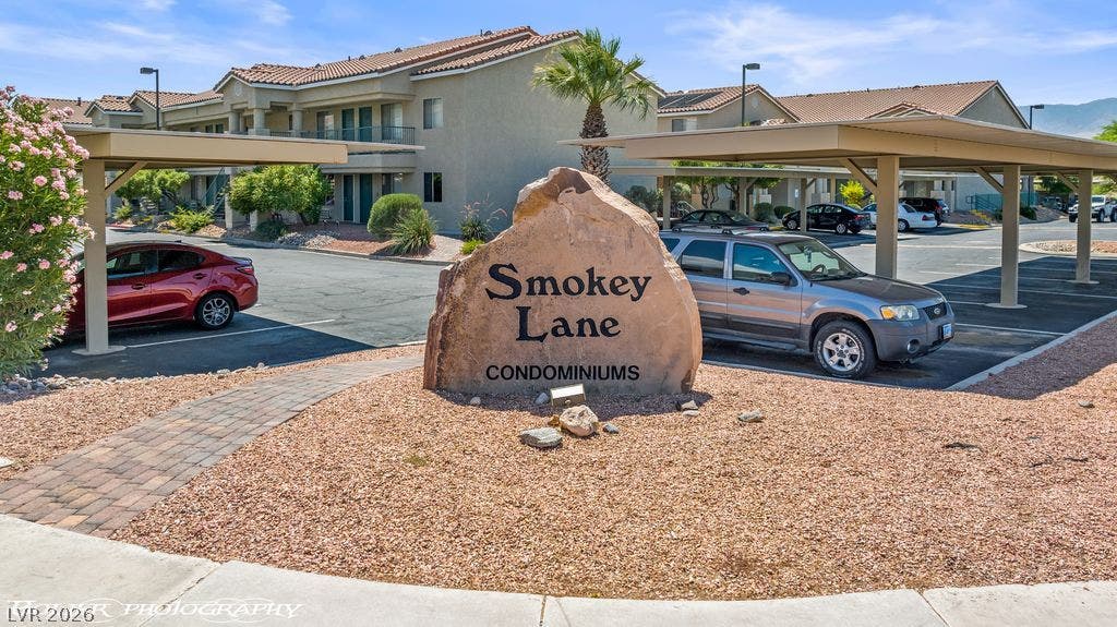 100 Pulsipher Lane, #1205, Mesquite, NV 89027 Welcoming stone monument signage guides residents into this neatly landscaped condominium community with covered parking.