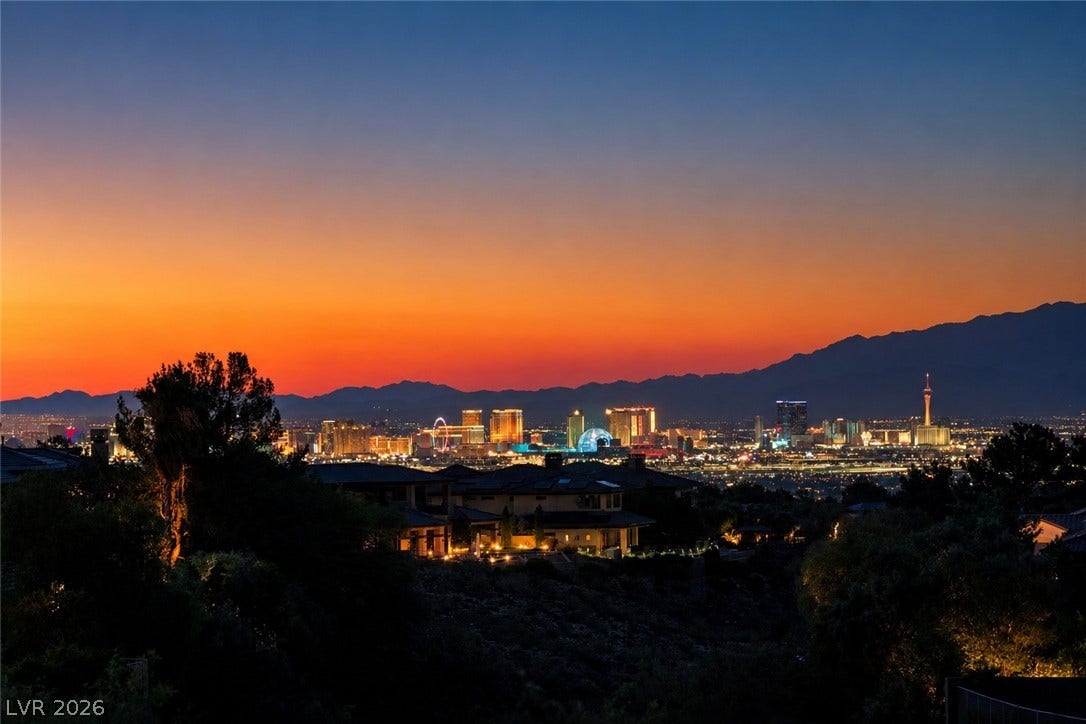 6 Brookridge Drive, Henderson, NV 89052 Panoramic mountain and skyline views create a breathtaking backdrop at sunset.