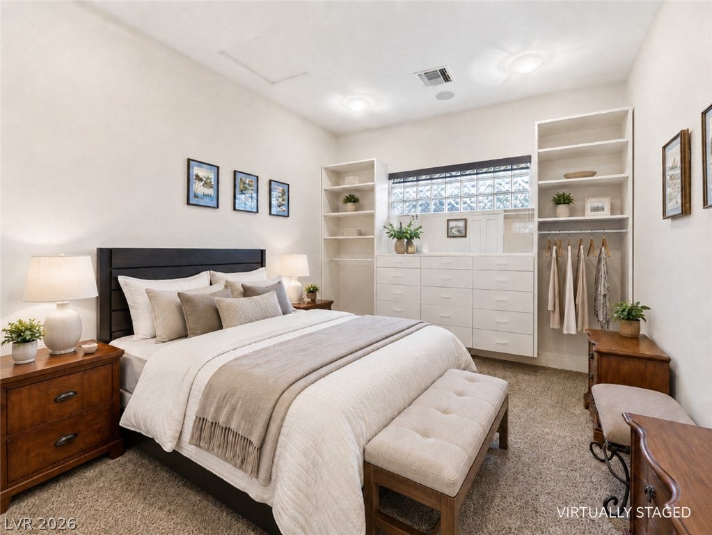 6 Brookridge Drive, Henderson, NV 89052 Plentiful built-in storage and soft carpeting define this inviting primary suite layout.