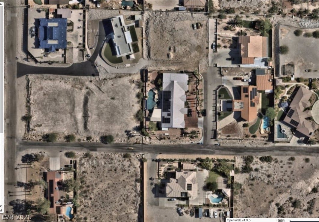 520 Los Feliz Street, Las Vegas, NV 89110 An aerial perspective shows the parcel layout and surrounding residential neighborhood.