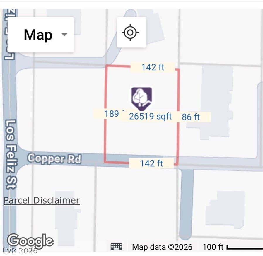 520 Los Feliz Street, Las Vegas, NV 89110 An interactive map outlines the precise boundaries and dimensions of this spacious property lot.