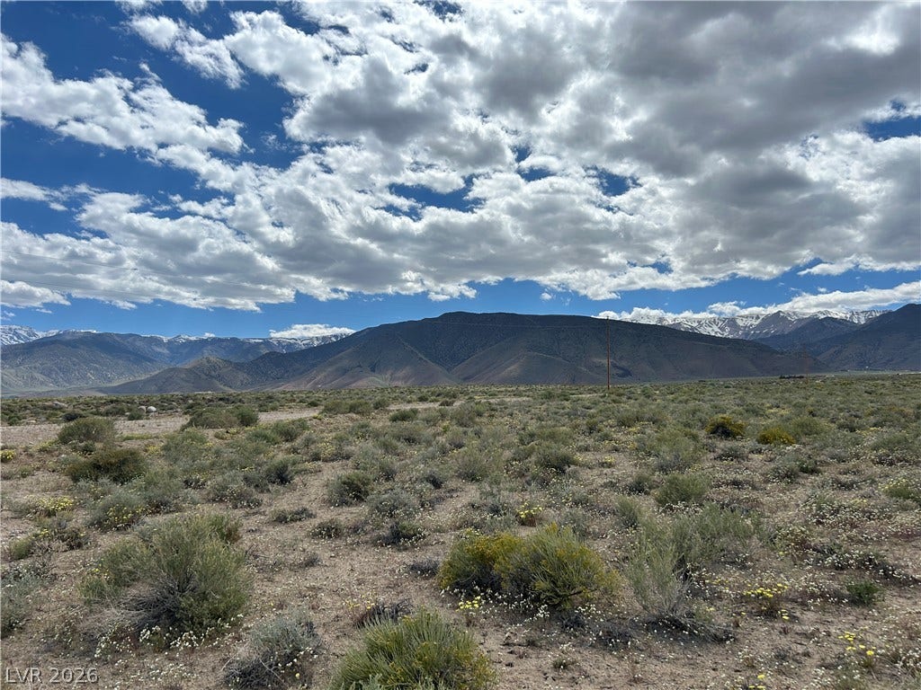 233 MOUNTAIN WATER RANCH, Dyer, NV 89010 Dramatic mountain peaks frame this expansive desert lot under a sky of scattered clouds.