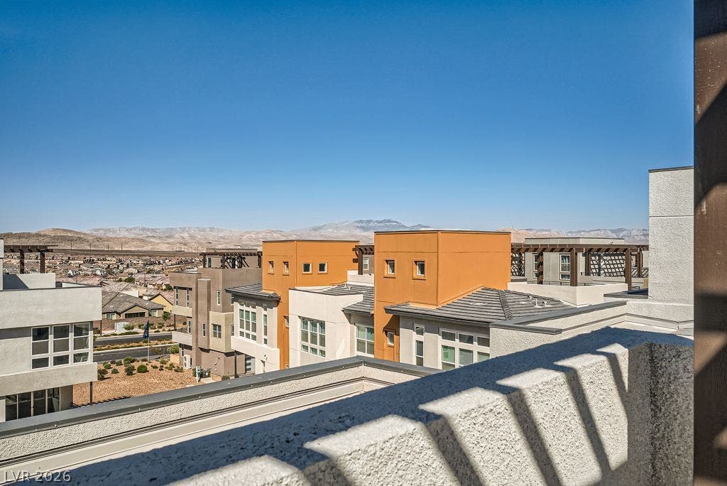 2507 Silent View Avenue, Henderson, NV 89044 A private outdoor space looks out over the surrounding neighborhood toward distant desert mountains.