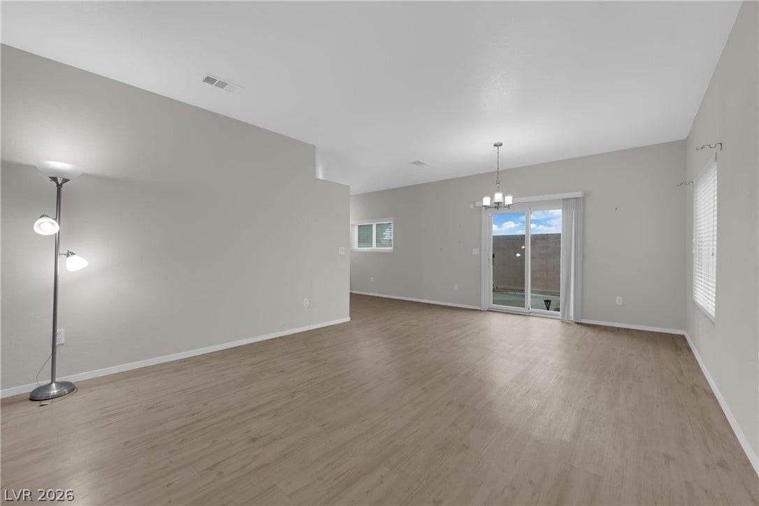 2653 Thunder Struck Court, North Las Vegas, NV 89030 Smooth wood floors anchor this open living area featuring sliding glass doors to the backyard.