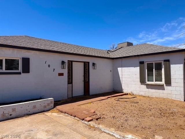 107 Joshua Street, Henderson, NV 89015 Shingle roofing and painted block walls define the front of this single-level home.