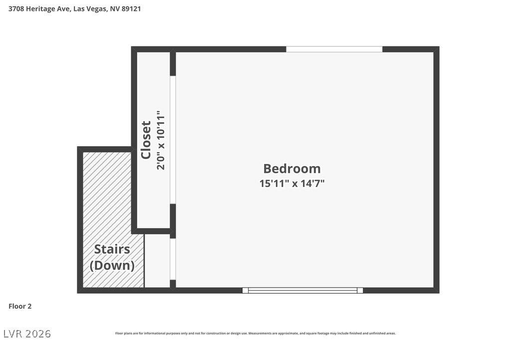 3708 Heritage Avenue, Las Vegas, NV 89121 An upper-level bedroom layout includes closet space and adjacent stairs.