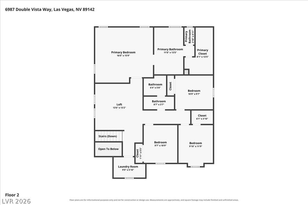 An organized floor plan outlines the spacious upper-level layout.