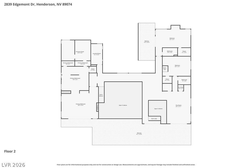 2839 Edgemont Drive, Henderson, NV 89074 A clear, detailed floor plan providing a comprehensive overview of the second story's layout.