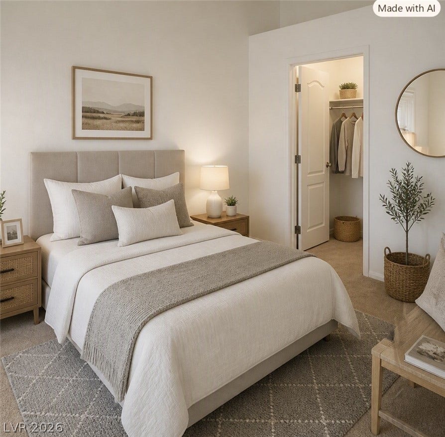 2305 W Horizon Ridge Parkway, #4024, Henderson, NV 89052 Plush carpeting underfoot complements this inviting bedroom setup complete with an attached walk-in closet.