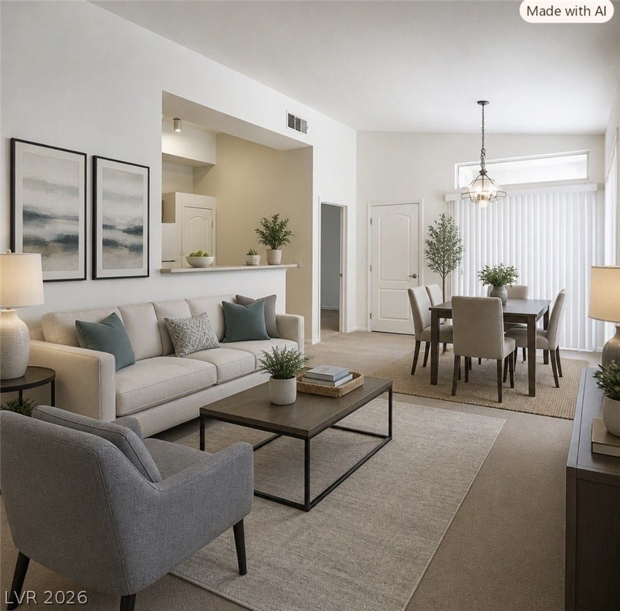 2305 W Horizon Ridge Parkway, #4024, Henderson, NV 89052 An open floor plan connects the comfortable living spaces under soaring vaulted ceilings.