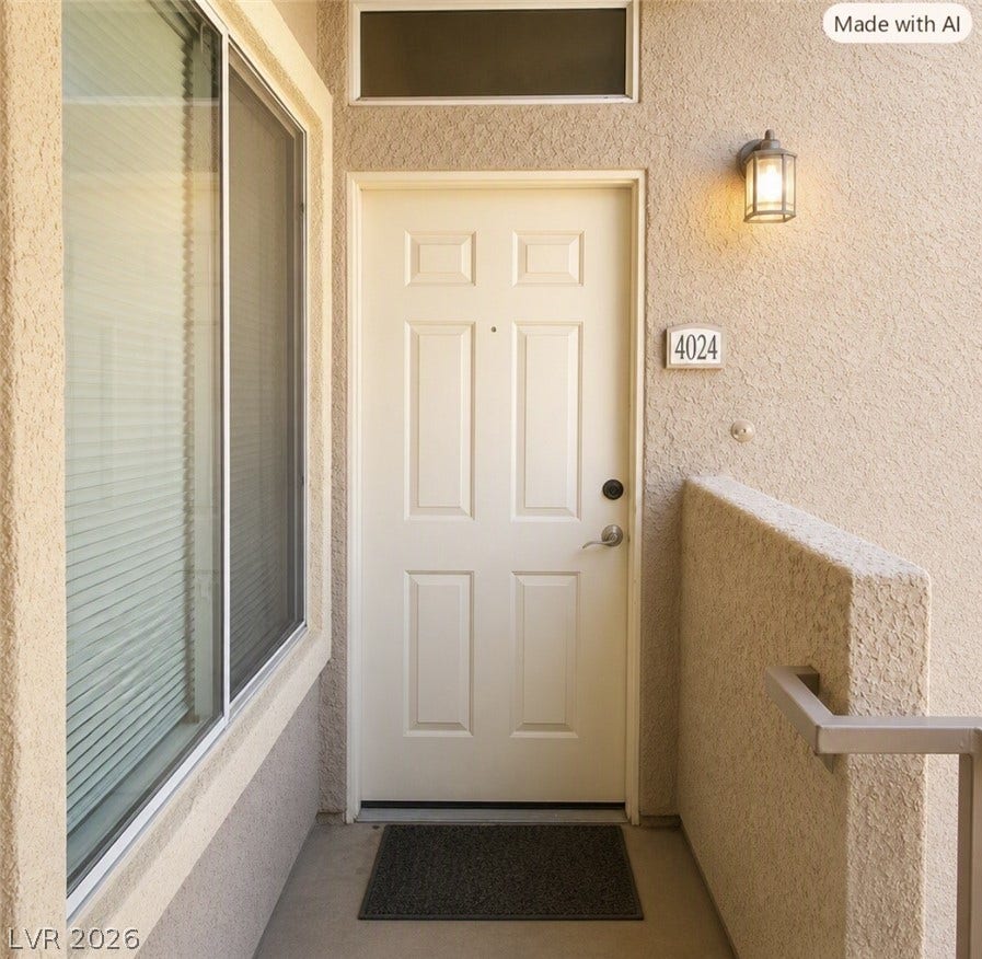 2305 W Horizon Ridge Parkway, #4024, Henderson, NV 89052 Textured stucco walls and a classic paneled front door welcome residents home.