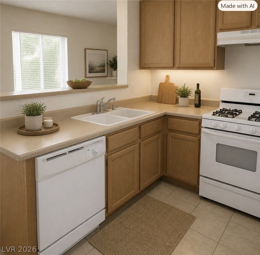2305 W Horizon Ridge Parkway, #4024, Henderson, NV 89052 Functional kitchen spaces flow seamlessly together with a practical half-wall overlooking the adjacent dining area.