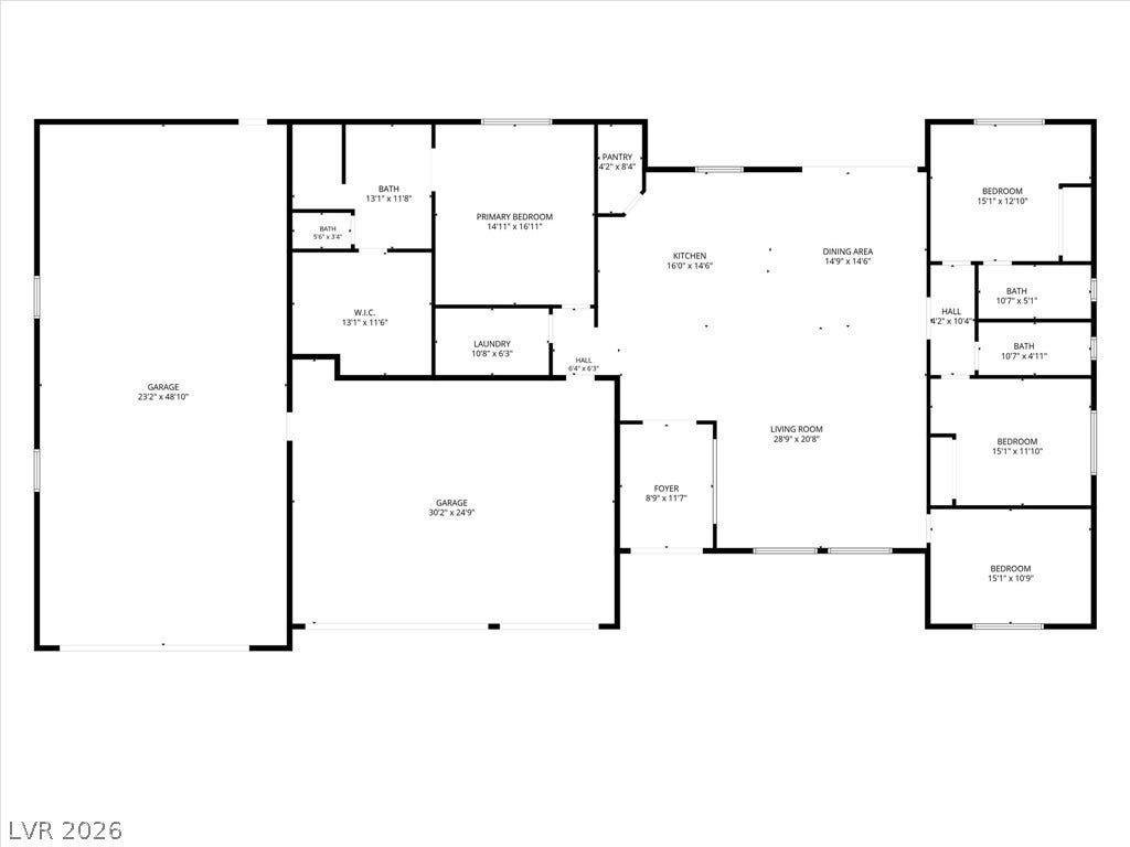 5910 E Kellogg Road, Pahrump, NV 89061 An organized schematic detailing the spacious residential layout and structural flow.