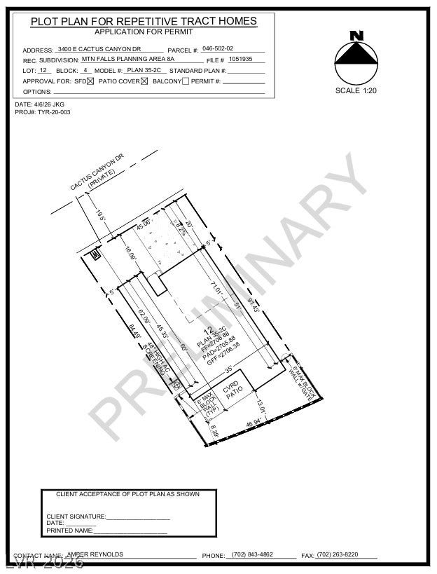 3400 E Cactus Canyon Drive, Pahrump, NV 89061 3400 E Cactus Canyon Drive Preliminary Plot Plan