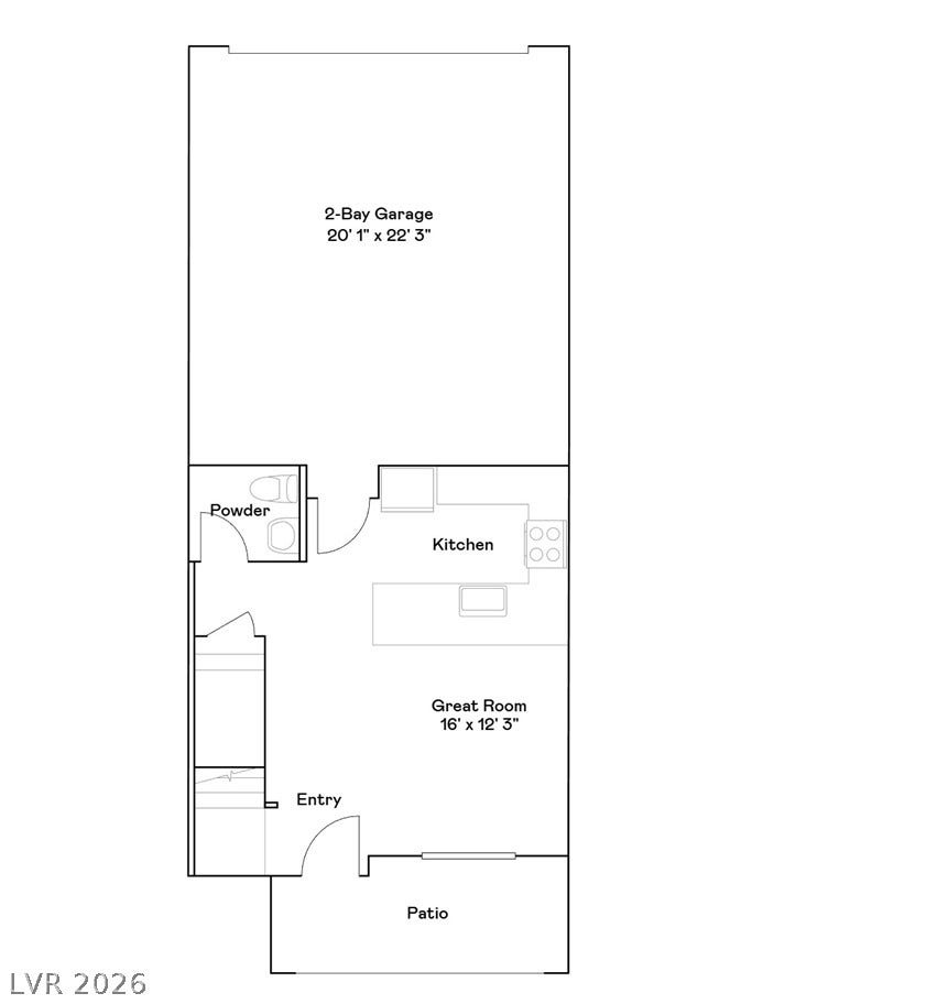 An organized floor plan showcases the flow from the entry to the main living areas.