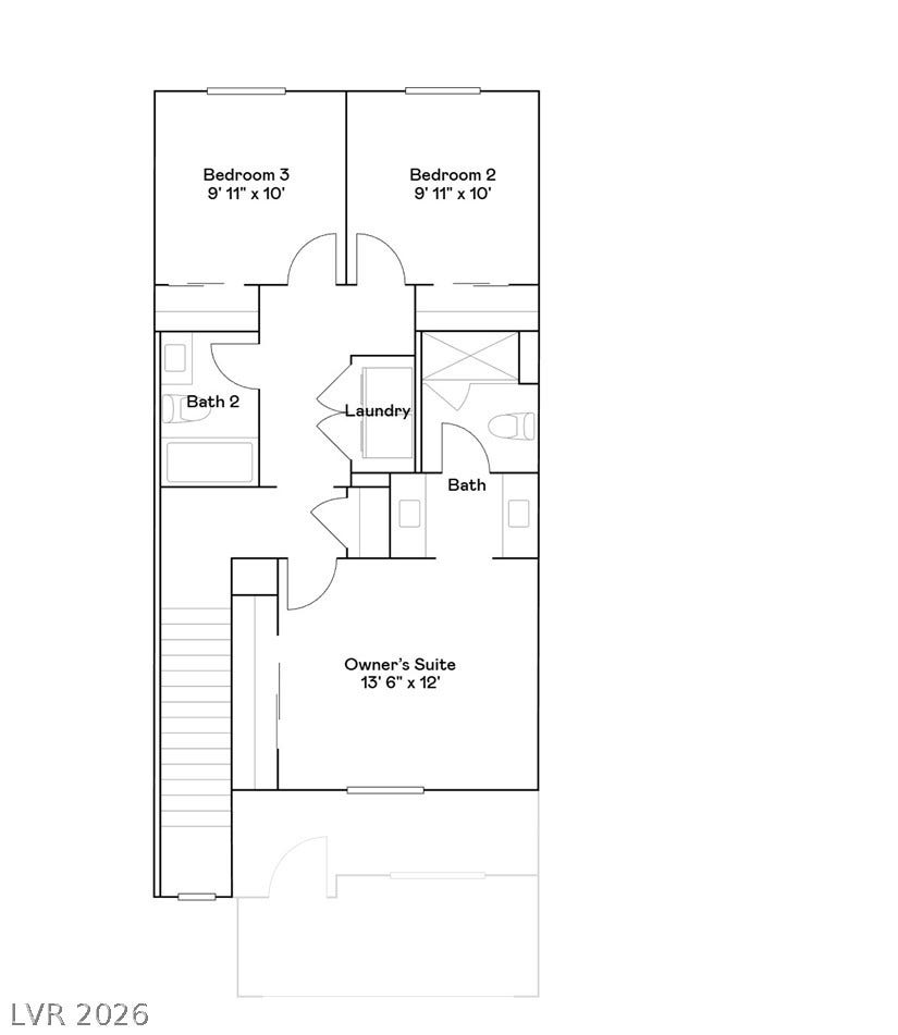 A detailed layout illustrates the functional flow and arrangement of the upper-level living spaces.
