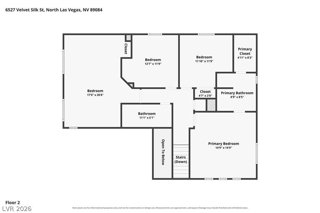 6527 Velvet Silk Street, North Las Vegas, NV 89084 Home Floor Plan: Second Level