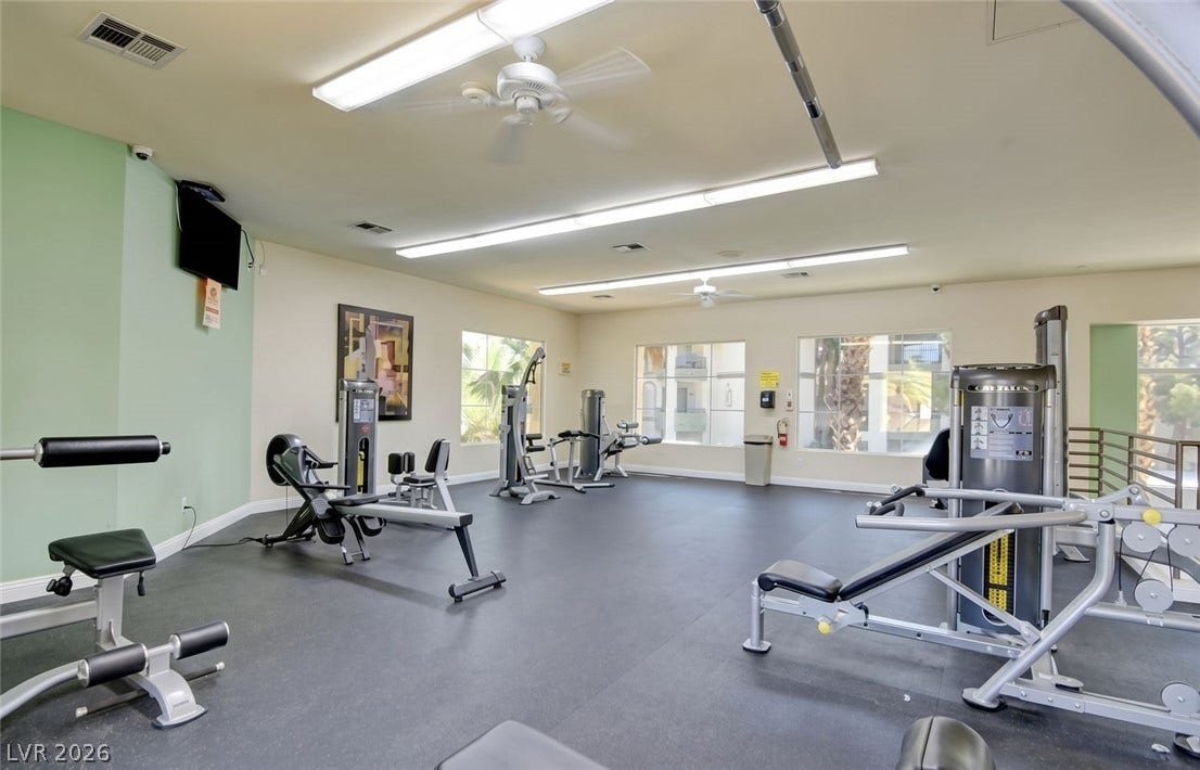 7173 S Durango Drive, #212, Las Vegas, NV 89113 Generous windows fill this spacious exercise facility with soft, natural light.