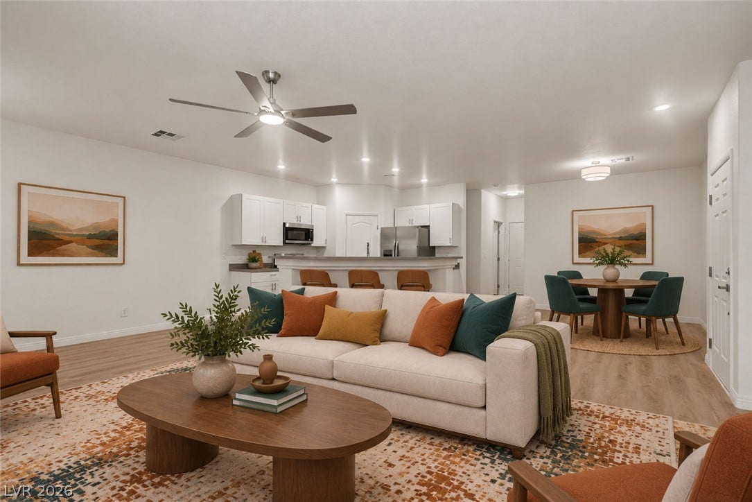 1555 Ward Frontier Lane, Henderson, NV 89002 An open floor plan seamlessly connects the main living area to the kitchen.
