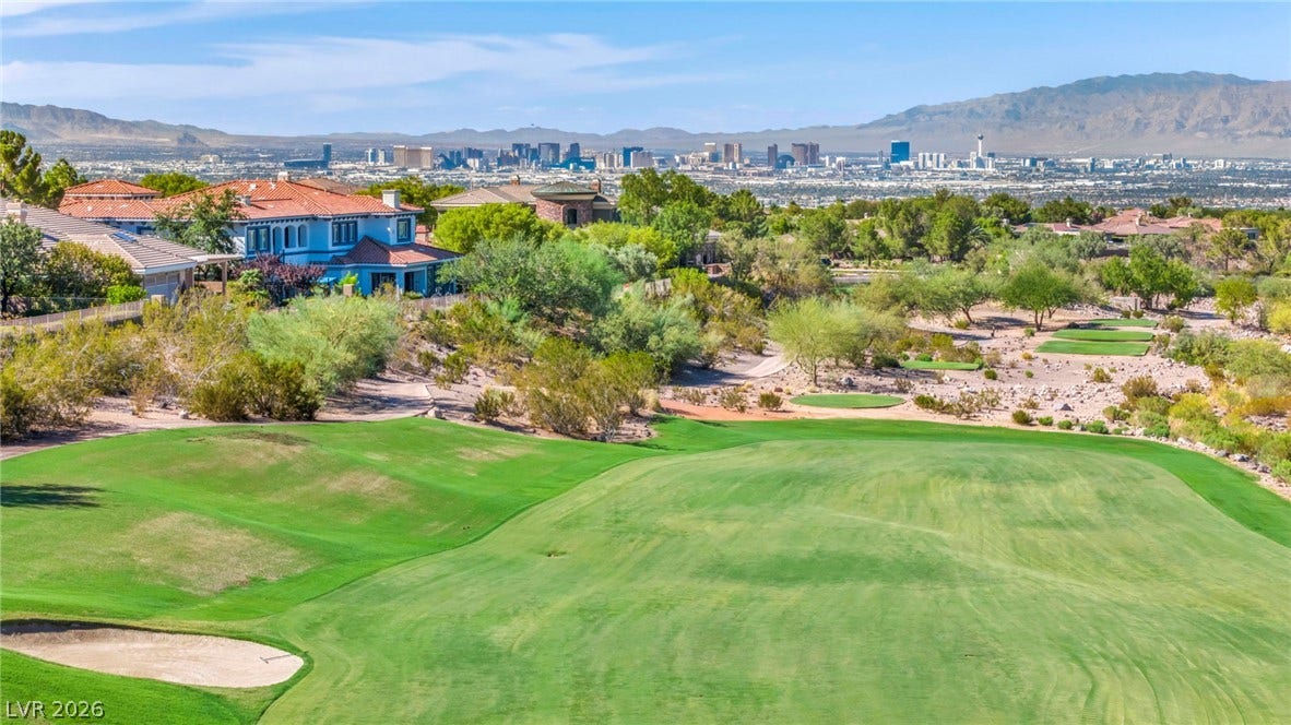 37 Stonemark Drive, Henderson, NV 89052 Birds eye view of property with golf course view and a mountain view