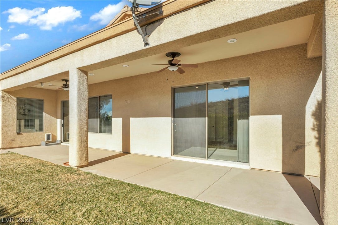 37 Stonemark Drive, Henderson, NV 89052 Rear view of property featuring a patio, stucco siding, and a ceiling fan