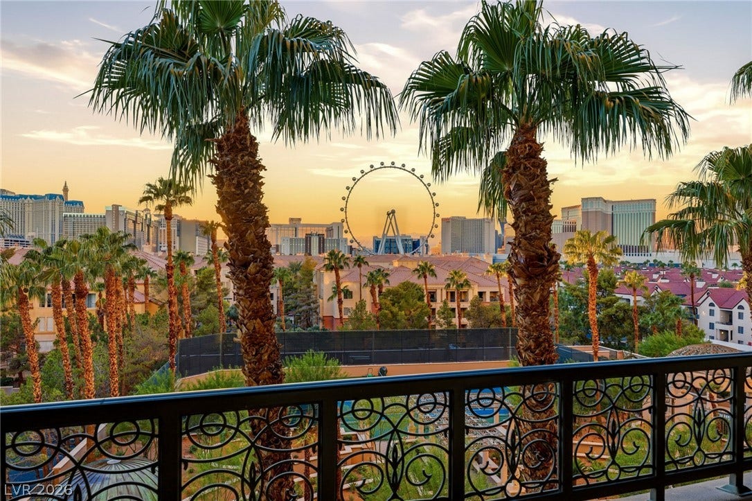 West Strip view. Access from primary suite