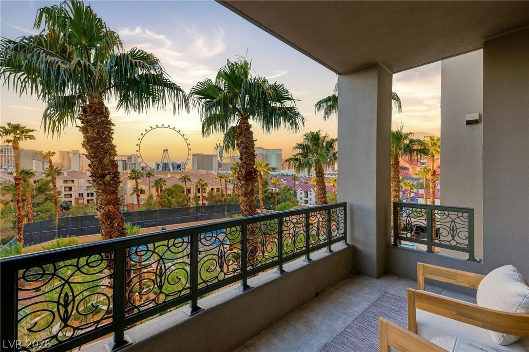West Strip view. Access from primary suite.