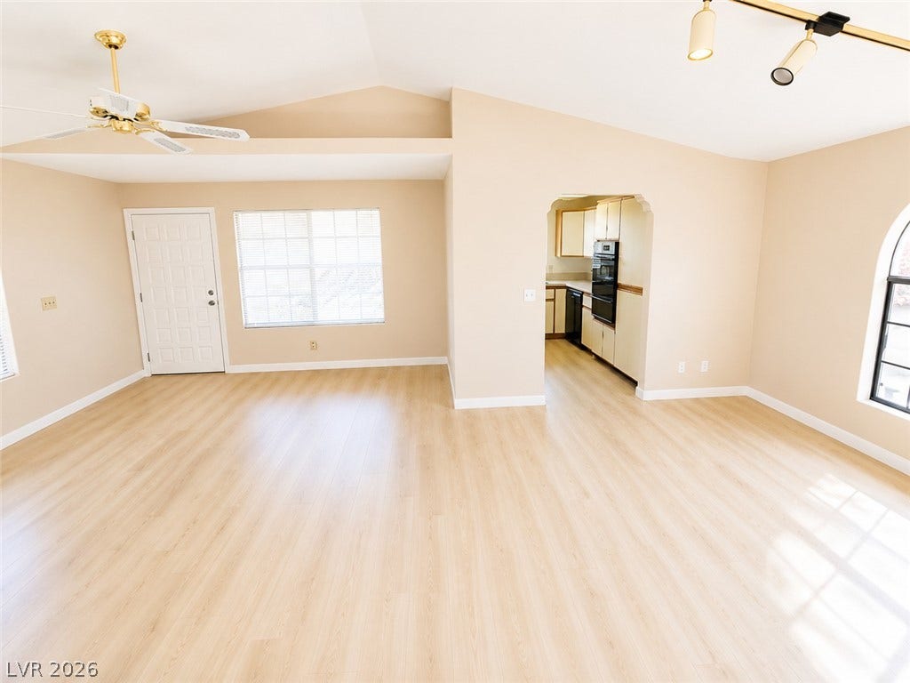 1417 Santa Margarita Street, #G, Las Vegas, NV 89146 Angled ceilings and light new vinyl floors create an airy atmosphere throughout the main living areas.