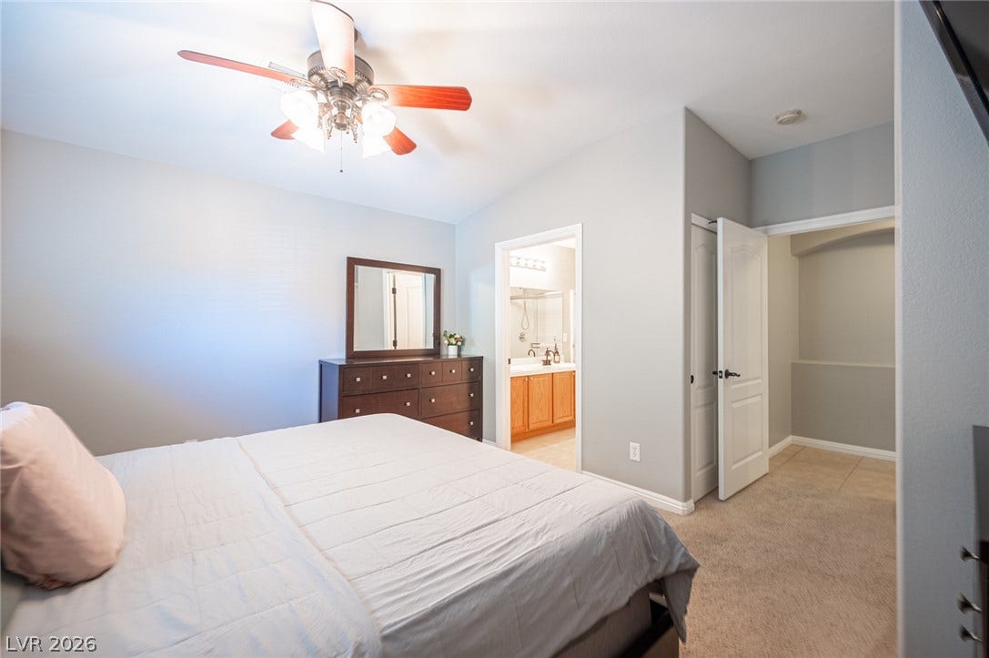 An inviting bedroom suite opens directly to a private bathroom and closet space.